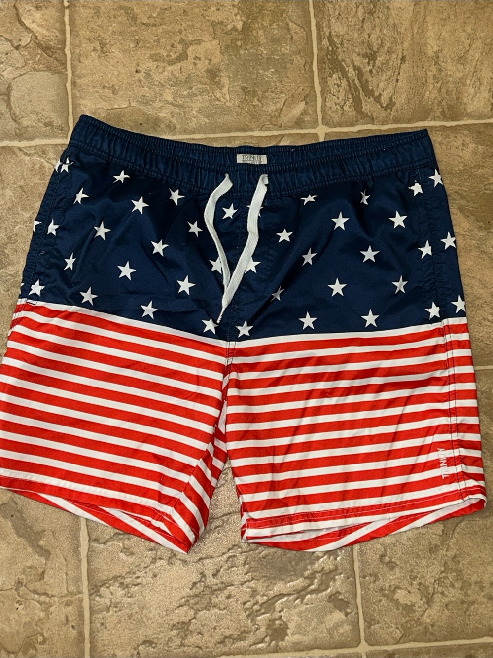 Trinity Men's Star & Stripe Swim Trunks - Navy, Red & White